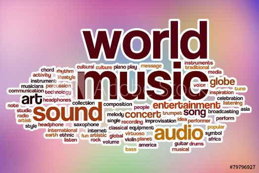 Picture of World music word cloud with abstract background